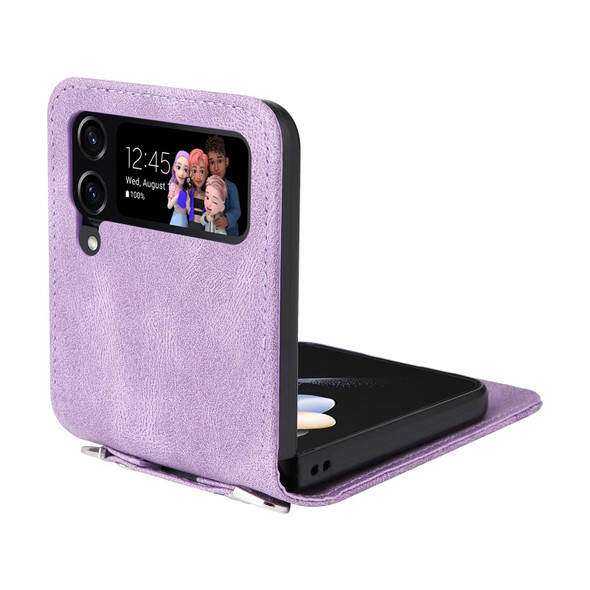 For Samsung Galaxy Z Flip4 5G Skin Feel Life Tree Metal Button Leatherette Phone Case(Purple)