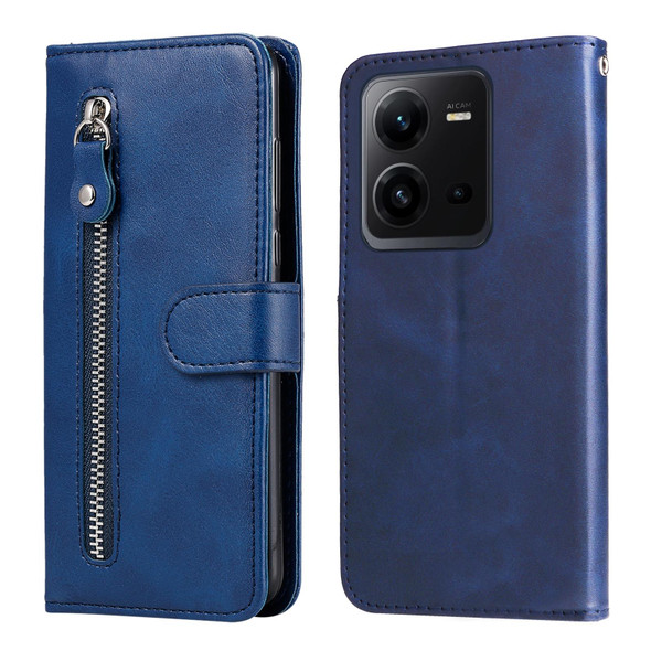 For vivo V25 5G/V25e 4G Calf Texture Zipper Leather Phone Case(Blue)