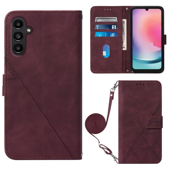 For Samsung Galaxy A24 4G Crossbody 3D Embossed Flip Leatherette Phone Case(Wine Red)