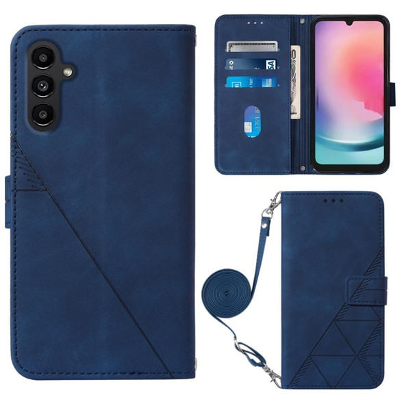 For Samsung Galaxy A24 4G Crossbody 3D Embossed Flip Leatherette Phone Case(Blue)