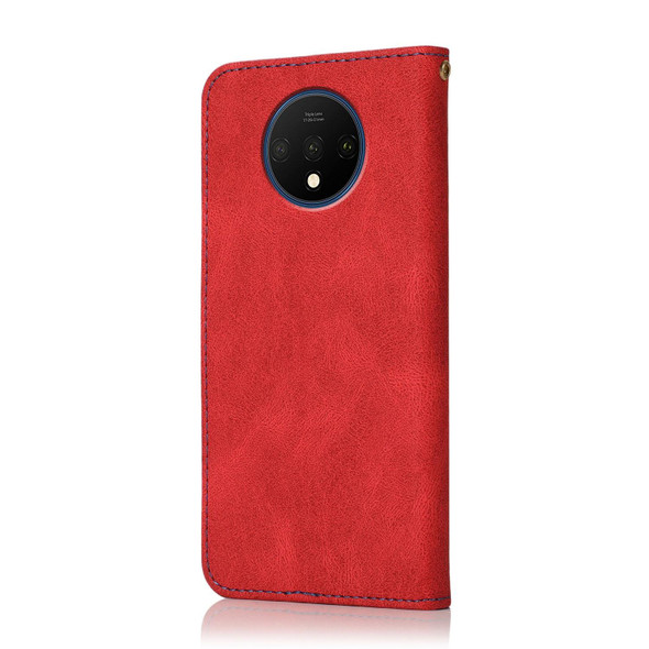 For OnePlus 7T Dual-color Stitching Leatherette Phone Case(Red Blue)