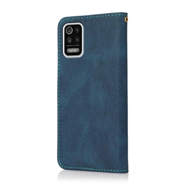 For LG K52 Dual-color Stitching Leatherette Phone Case(Blue Green)