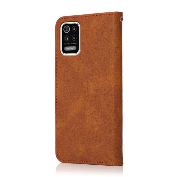 For LG K52 Dual-color Stitching Leatherette Phone Case(Brown Red)