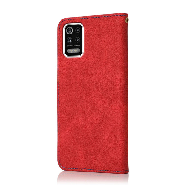 For LG K52 Dual-color Stitching Leatherette Phone Case(Red Blue)