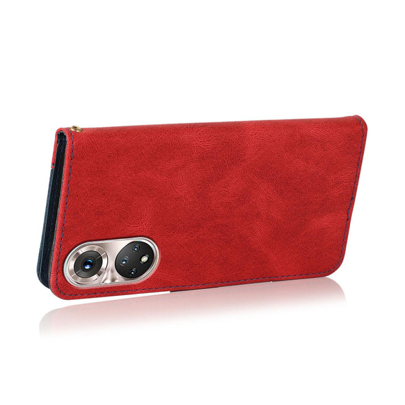 For Huawei P50 Dual-color Stitching Leatherette Phone Case(Red Blue)