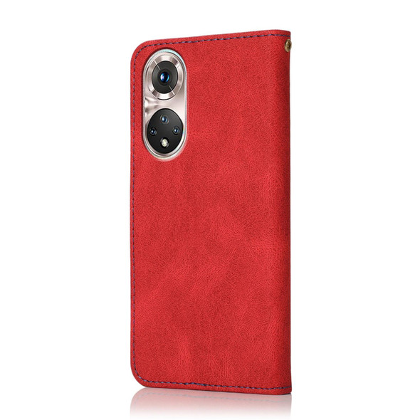 For Huawei P50 Dual-color Stitching Leatherette Phone Case(Red Blue)