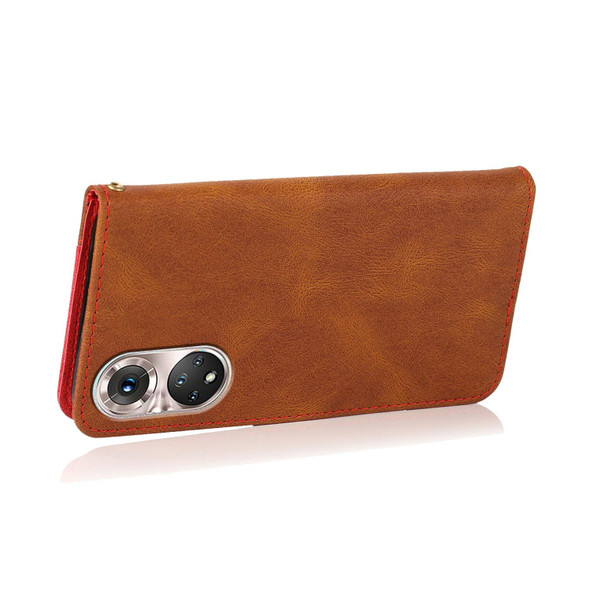 For Huawei P50 Dual-color Stitching Leatherette Phone Case(Brown Red)