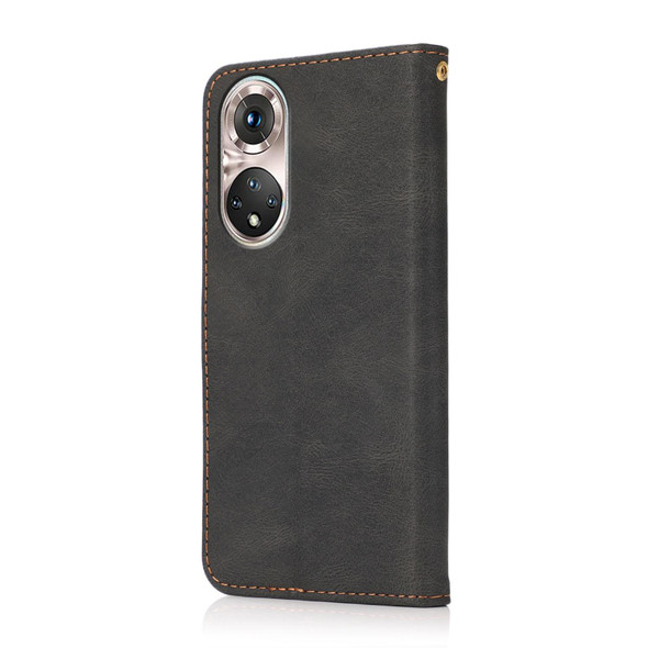 For Huawei P50 Pro Dual-color Stitching Leatherette Phone Case(Black Brown)