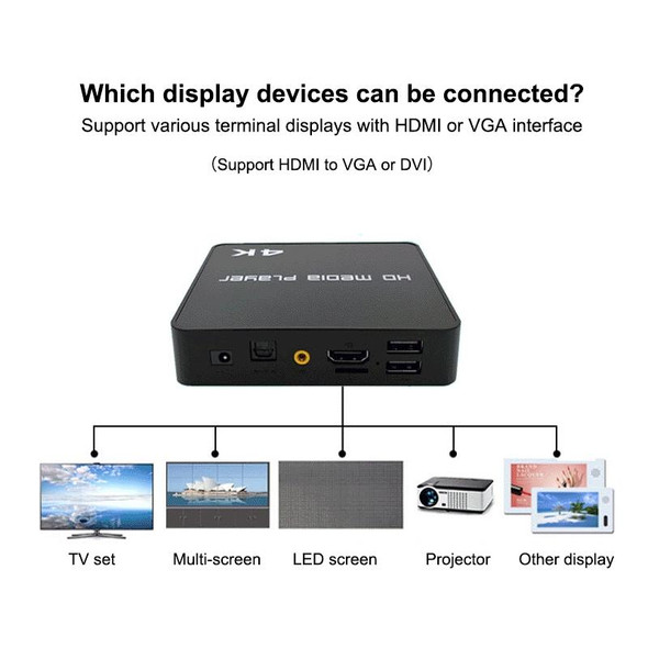 Uhd 4K Player Single-unit Advertising Machine Powered Up Automatically Plays Video PPT Horizontal and Vertical U Disk US(black)