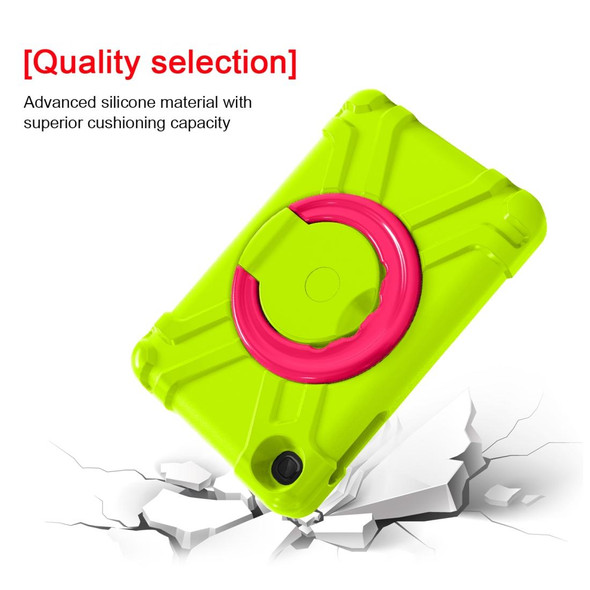 For Galaxy Tab A 8.4 (2020) T307 PC + Silicone Shockproof Combination Case with 360 Degree Rotating Holder & Handle(Glass Green + Rose Red)