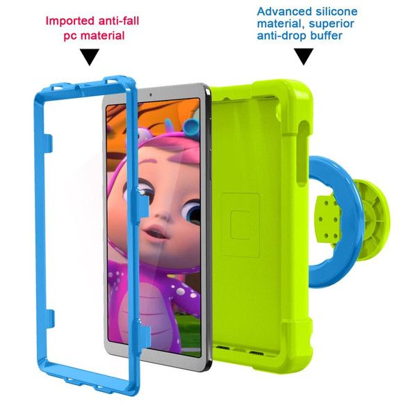 For Galaxy Tab A 8.4 (2020) T307 PC + Silicone Shockproof Combination Case with 360 Degree Rotating Holder & Handle(Glass Green + Blue)