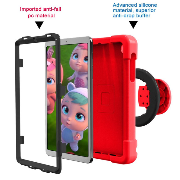 For Galaxy Tab A 8.4 (2020) T307 PC + Silicone Shockproof Combination Case with 360 Degree Rotating Holder & Handle(Red + Black)