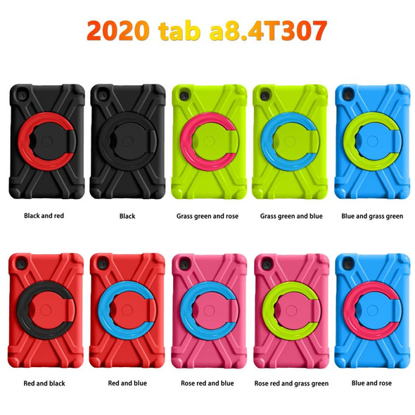 For Galaxy Tab A 8.4 (2020) T307 PC + Silicone Shockproof Combination Case with 360 Degree Rotating Holder & Handle(Blue + Rose Red)