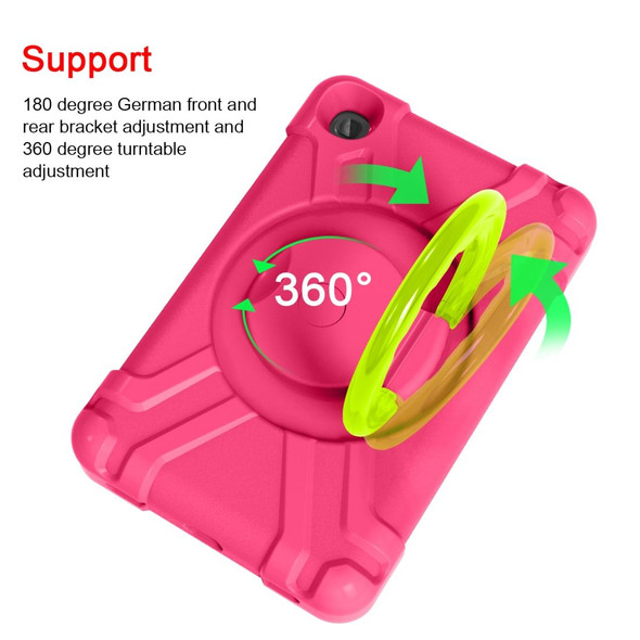 For Galaxy Tab A 8.4 (2020) T307 PC + Silicone Shockproof Combination Case with 360 Degree Rotating Holder & Handle(Rose Red + Grass Green)