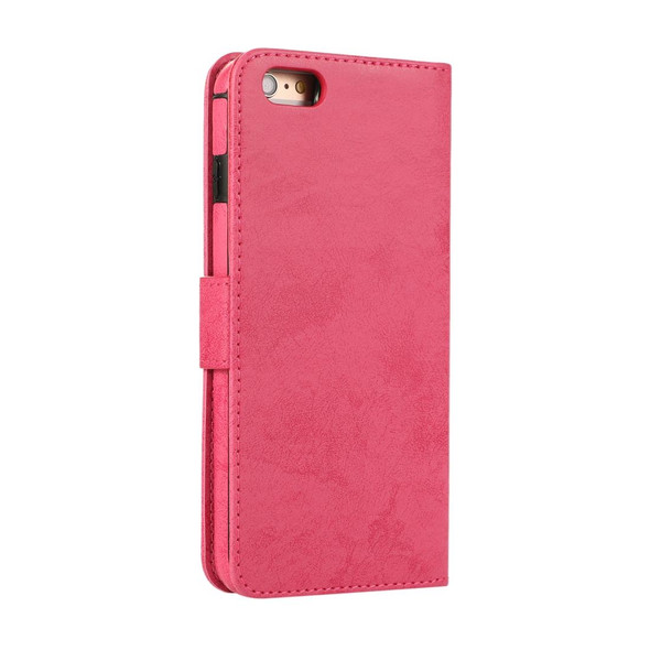 iPhone 6 Plus KLT888-2 Retro 2 in 1 Detachable Magnetic Horizontal Flip TPU + PU Leather Case with Holder & Card Slots & Photo Frame & Wallet(Rose Red)