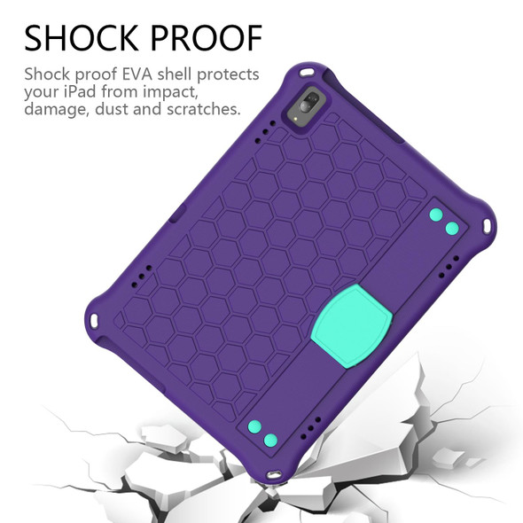 For Lenovo Smart Tab M10 TB-605F Honeycomb Design EVA + PC Material Four Corner Anti Falling Flat Protective Shell with Strap(Purple+Aqua)