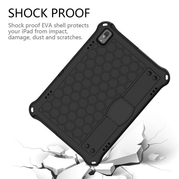 For Lenovo Smart Tab M10 TB-605F Honeycomb Design EVA + PC Material Four Corner Anti Falling Flat Protective Shell with Strap(Black+Black)