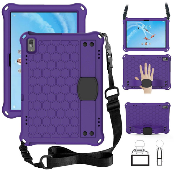 For Lenovo Tab E10 TB-X104F Honeycomb Design EVA + PC Material Four Corner Anti Falling Flat Protective Shell with Strap(Purple+Black)