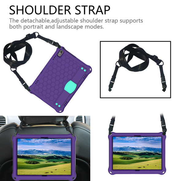 For Lenovo Tab 4 10 Plus TB-X704F/N/L/V Honeycomb Design EVA + PC Material Four Corner Anti Falling Flat Protective Shell with Strap(Purple+Aqua)