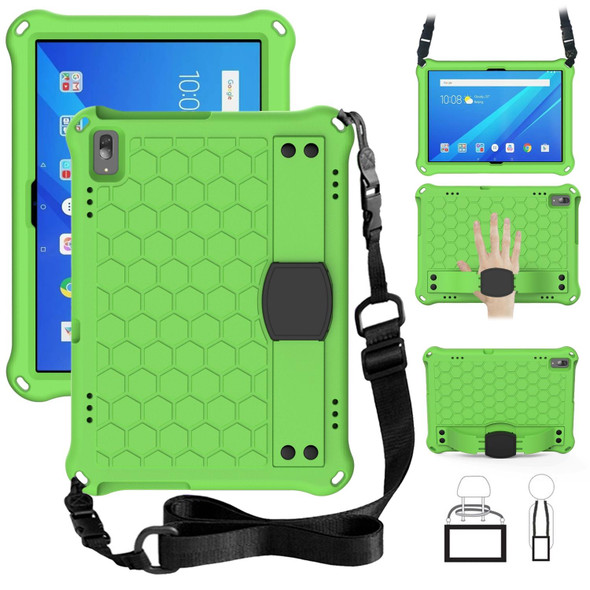 For Lenovo Tab 4 10 Plus TB-X704F/N/L/V Honeycomb Design EVA + PC Material Four Corner Anti Falling Flat Protective Shell with Strap(Green+Black)