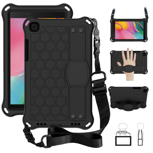 For  Galaxy Tab A8.0 T290 / T2952019 Honeycomb Design EVA + PC Four Corner Anti Falling Flat Protective Shell With Straps(Black+Black)