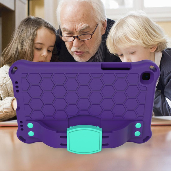 For  Galaxy Tab A8.0 T290 / T2952019 Honeycomb Design EVA + PC Four Corner Anti Falling Flat Protective Shell With Straps(Purple + Mint)