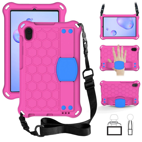 For Galaxy Tab A 8.4(2020) T307 Honeycomb Design EVA + PC Material Four Corner Anti Falling Flat Protective Shell With Strap(RoseRed+Blue)