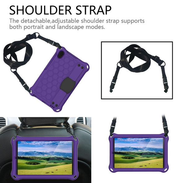 For Galaxy Tab A 8.4(2020) T307 Honeycomb Design EVA + PC Material Four Corner Anti Falling Flat Protective Shell With Strap(Purple+Black)