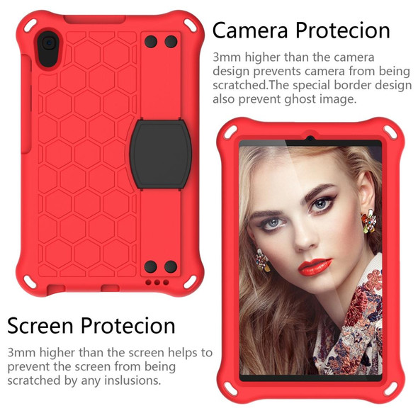 For Galaxy Tab A 8.4(2020) T307 Honeycomb Design EVA + PC Material Four Corner Anti Falling Flat Protective Shell With Strap(Red+Black)
