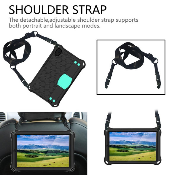 For Galaxy Tab A 8.4(2020) T307 Honeycomb Design EVA + PC Material Four Corner Anti Falling Flat Protective Shell With Strap(Black+Aqua)