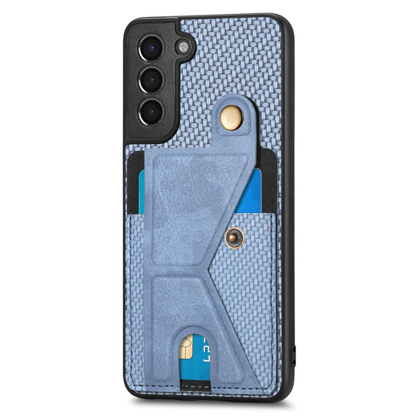 For Samsung Galaxy S21+ 5G Carbon Fiber Wallet Flip Card K-shaped Holder Phone Case(Blue)