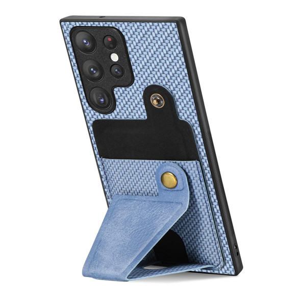 For Samsung Galaxy S22 Ultra 5G Carbon Fiber Wallet Flip Card K-shaped Holder Phone Case(Blue)