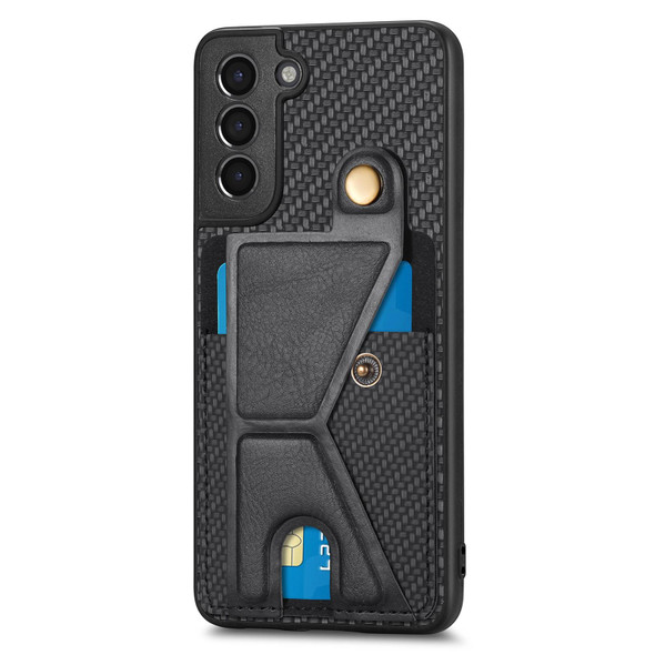 For Samsung Galaxy S21+ 5G Carbon Fiber Wallet Flip Card K-shaped Holder Phone Case(Black)