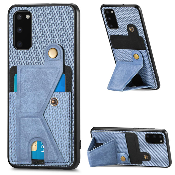 For Samsung Galaxy S20 Carbon Fiber Wallet Flip Card K-shaped Holder Phone Case(Blue)