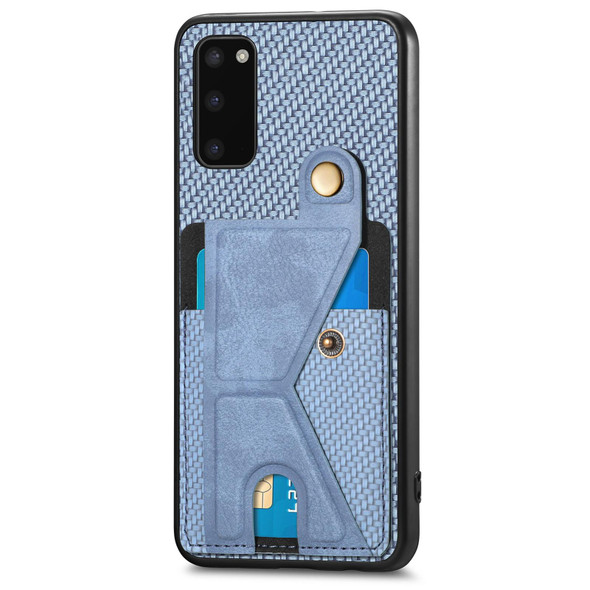 For Samsung Galaxy S20 Carbon Fiber Wallet Flip Card K-shaped Holder Phone Case(Blue)