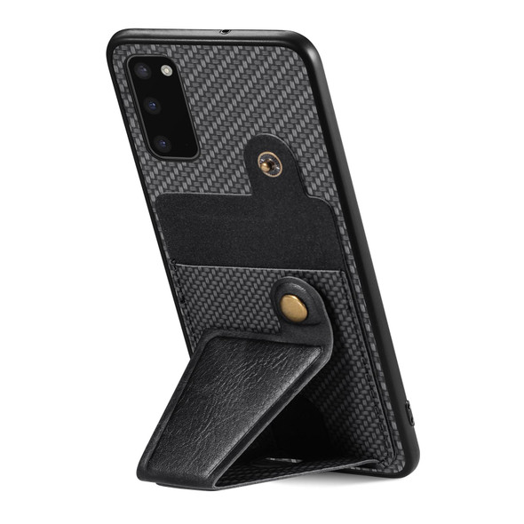 For Samsung Galaxy S20 Carbon Fiber Wallet Flip Card K-shaped Holder Phone Case(Black)