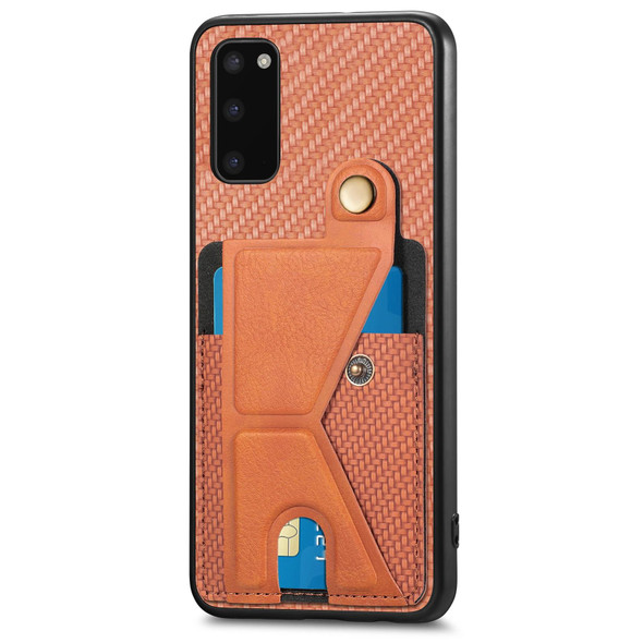 For Samsung Galaxy S20 Carbon Fiber Wallet Flip Card K-shaped Holder Phone Case(Brown)