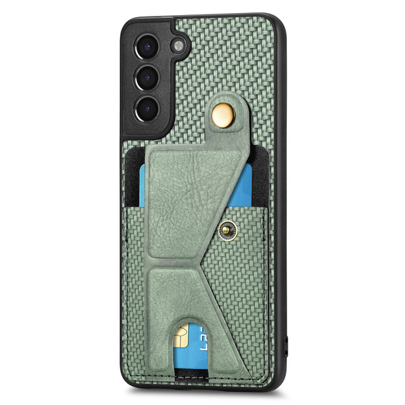 For Samsung Galaxy S21+ 5G Carbon Fiber Wallet Flip Card K-shaped Holder Phone Case(Green)