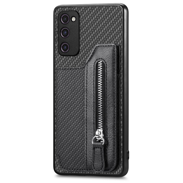 For Samsung Galaxy S20 FE Carbon Fiber Horizontal Flip Zipper Wallet Phone Case(Black)