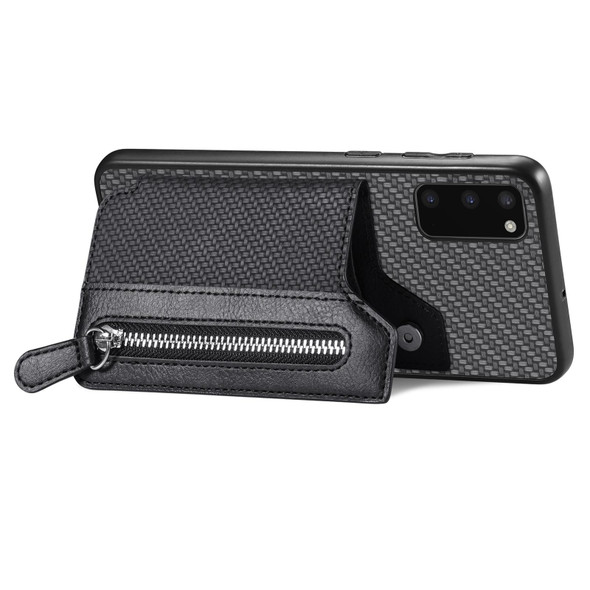 For Samsung Galaxy S20+ Carbon Fiber Horizontal Flip Zipper Wallet Phone Case(Black)