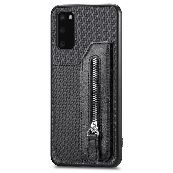 For Samsung Galaxy S20+ Carbon Fiber Horizontal Flip Zipper Wallet Phone Case(Black)
