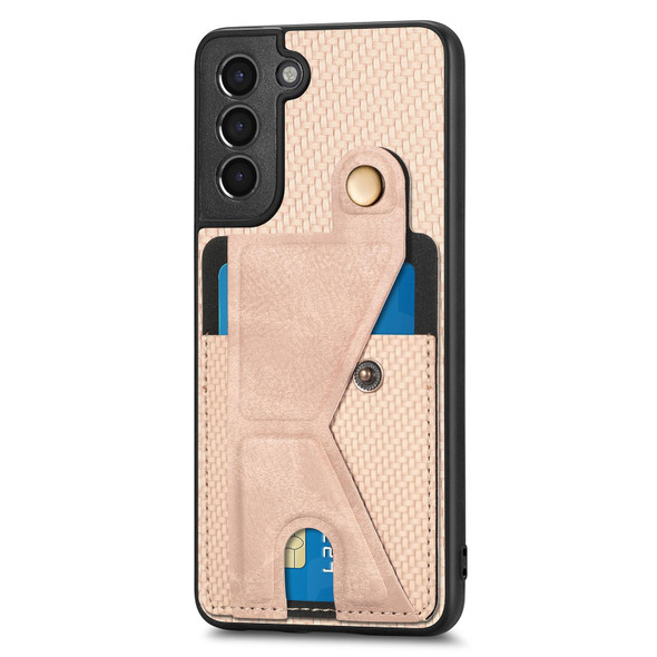 For Samsung Galaxy S21+ 5G Carbon Fiber Wallet Flip Card K-shaped Holder Phone Case(Khaki)