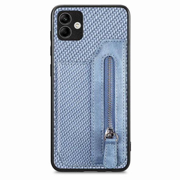 For Samsung Galaxy A04 4G Carbon Fiber Horizontal Flip Zipper Wallet Phone Case(Blue)
