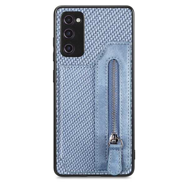 For Samsung Galaxy S20 FE Carbon Fiber Horizontal Flip Zipper Wallet Phone Case(Blue)