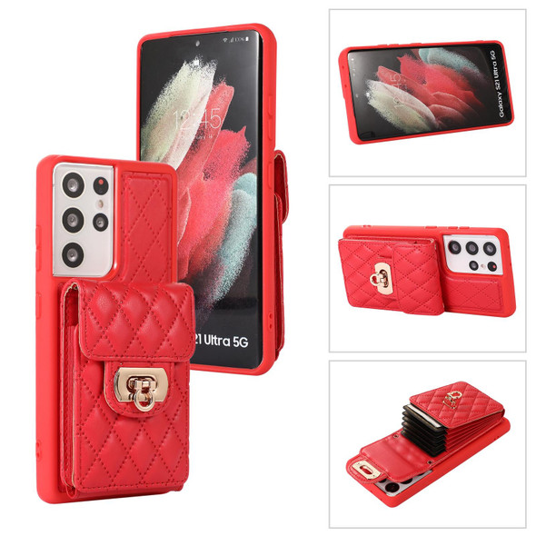 For Samsung Galaxy S21 Ultra 5G Card Slot Leatherette Phone Case(Red)