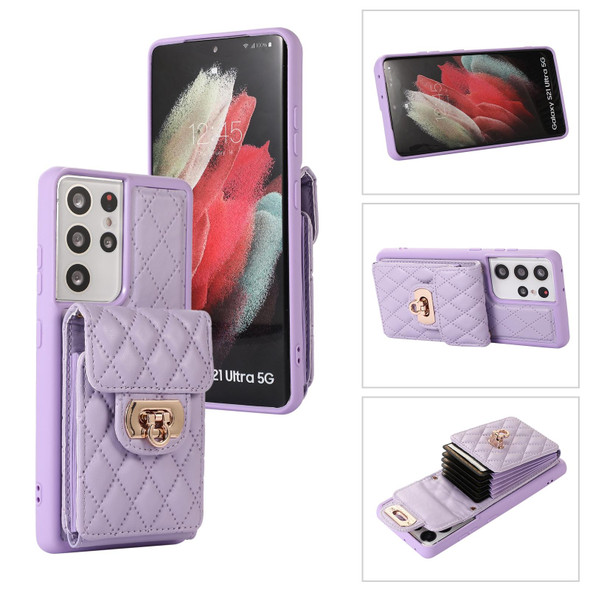 For Samsung Galaxy S21 Ultra 5G Card Slot Leatherette Phone Case(Purple)