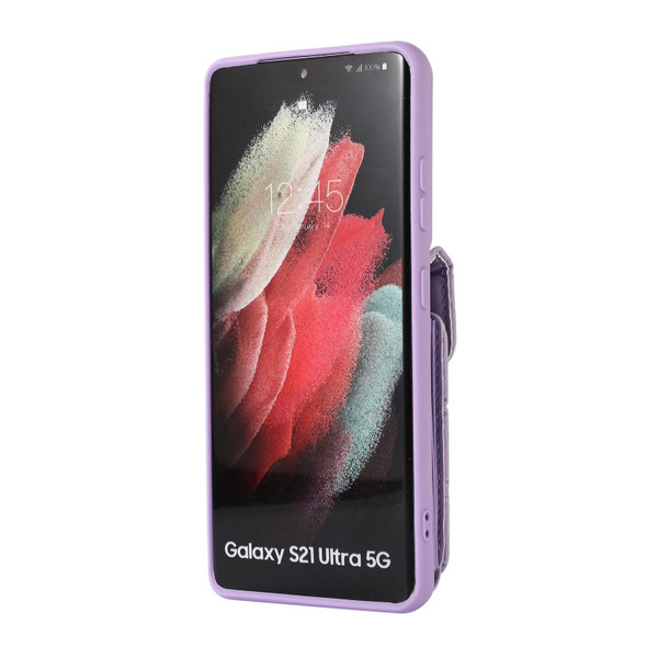 For Samsung Galaxy S21 Ultra 5G Card Slot Leatherette Phone Case(Purple)