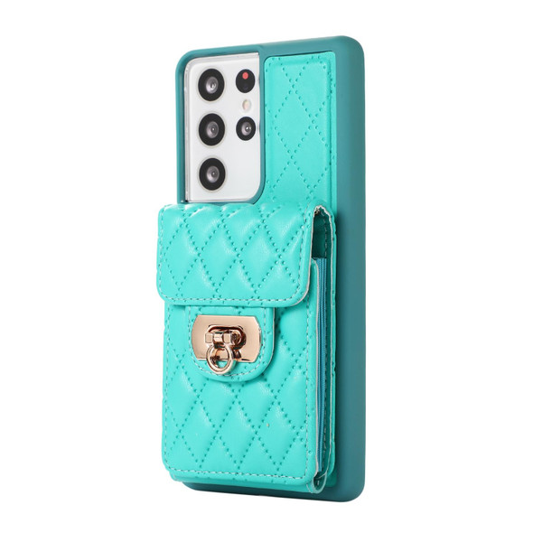 For Samsung Galaxy S21 Ultra 5G Card Slot Leatherette Phone Case(Mint Green)