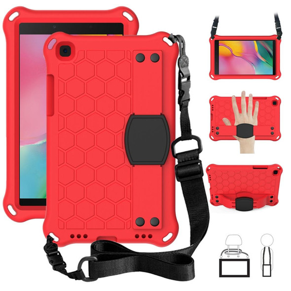 For  Galaxy Tab A8.0 T290 / T2952019 Honeycomb Design EVA + PC Four Corner Anti Falling Flat Protective Shell With Straps(Red+Black)