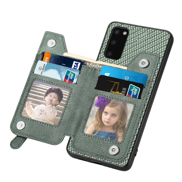 For Samsung Galaxy S20 Carbon Fiber Horizontal Flip Zipper Wallet Phone Case(Green)